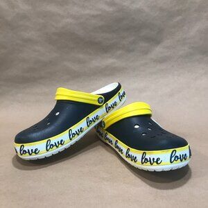 Adult Drew Love Crocs m8/w10 Navy Yellow & White